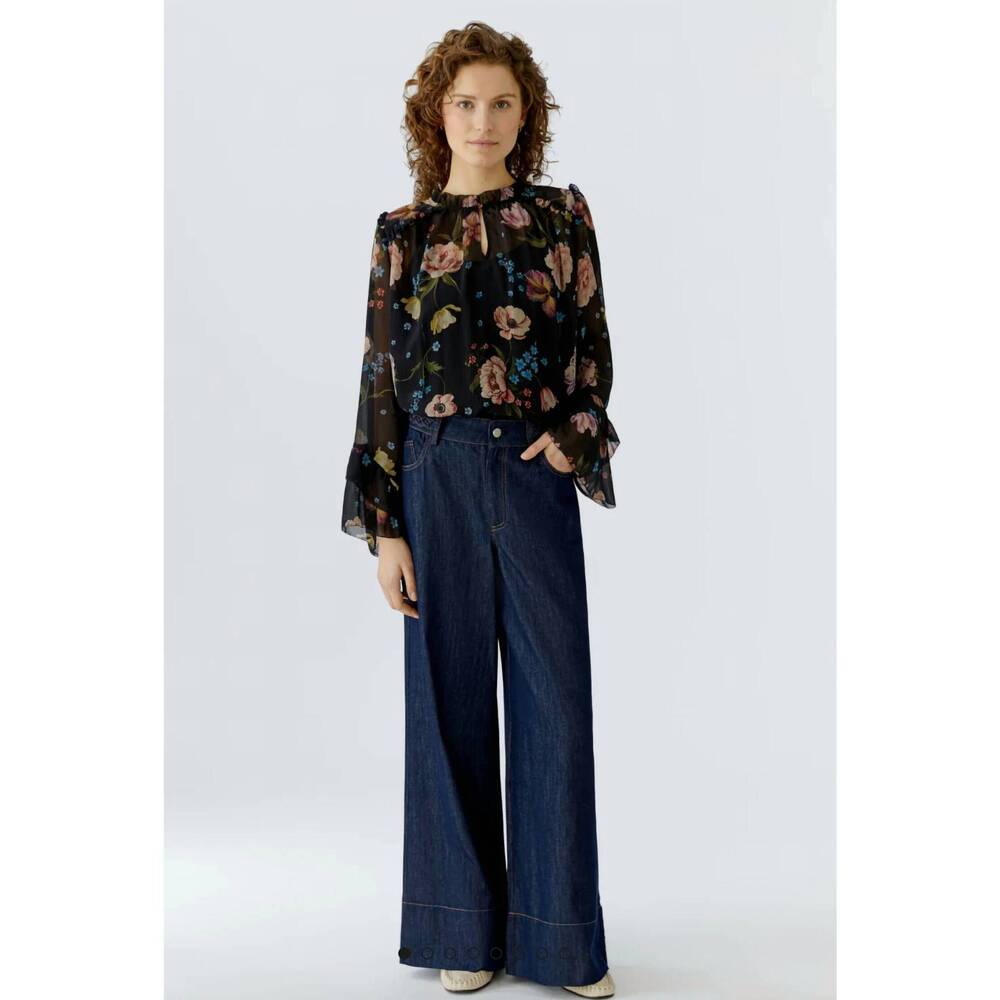 NEW OUI rose floral blouse in black red